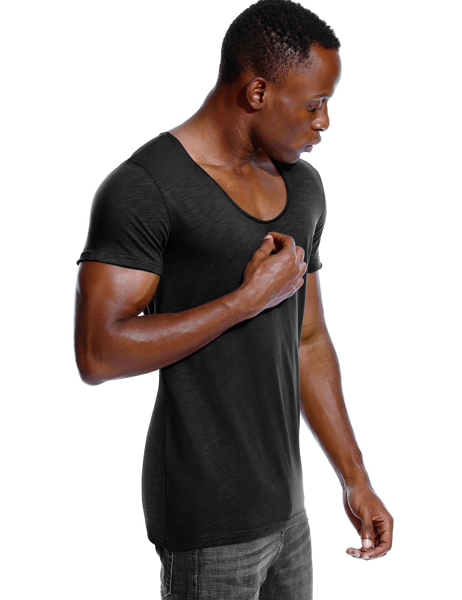 Scoop Neck T Shirt for Men Low - Undershirt Crew Neck recension och pris