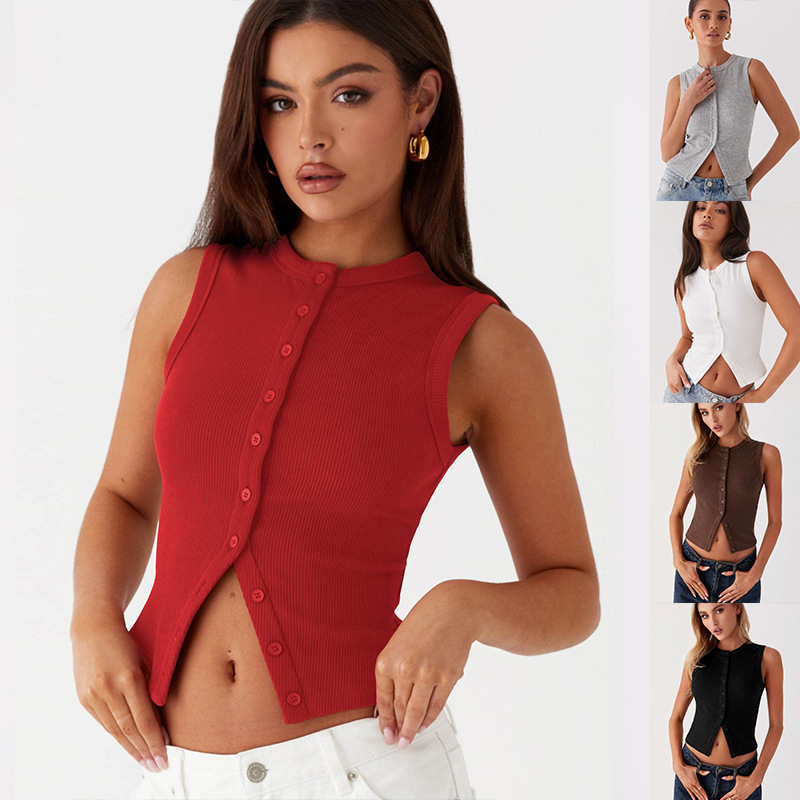 Ribbed Tank Button Crop Top Y2 - Tank Top Ribbed recension och pris