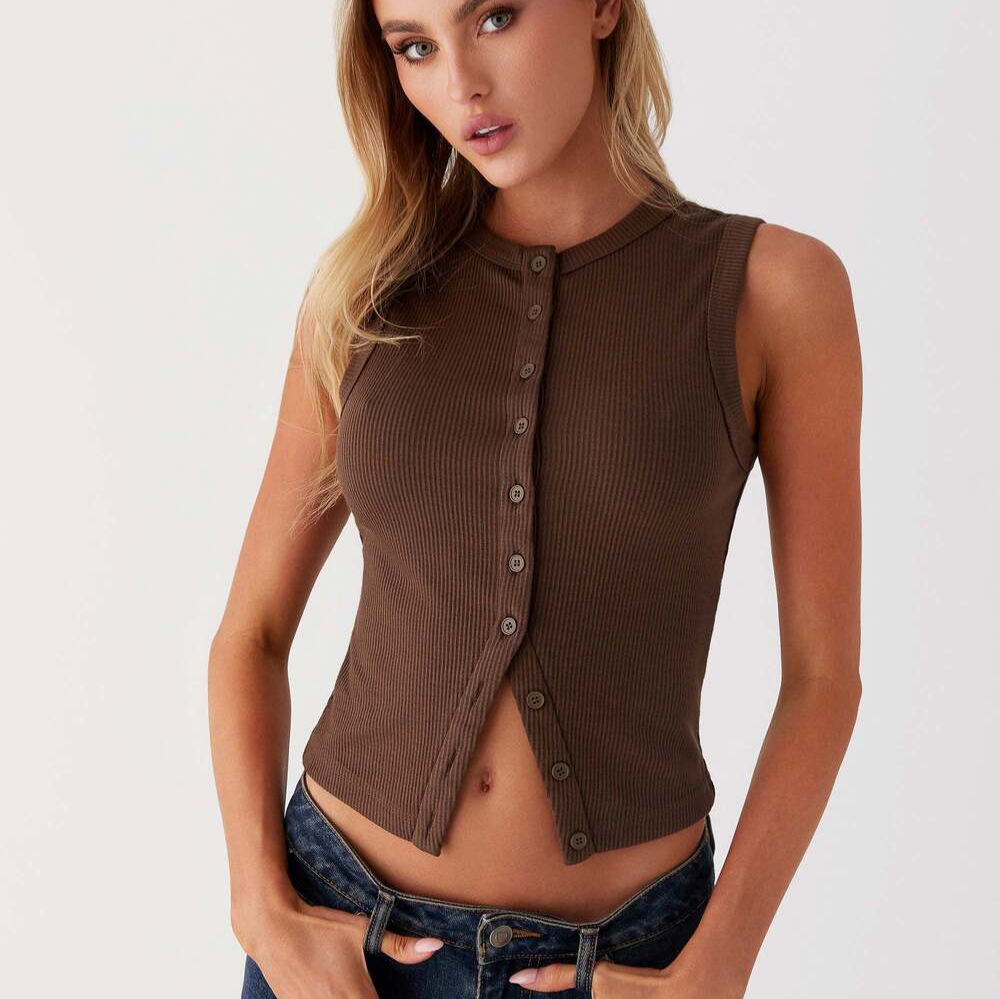 Ribbed Tank Button Crop Top Y2 - Tank Top Ribbed recension och pris