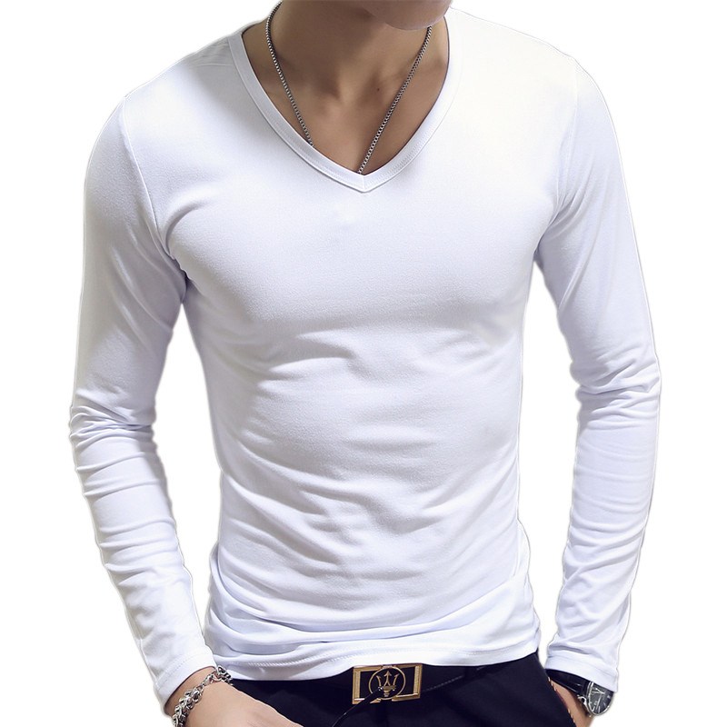 V Neck Mens T Shirts Plain Lon - Undershirt Crew Neck recension och pris